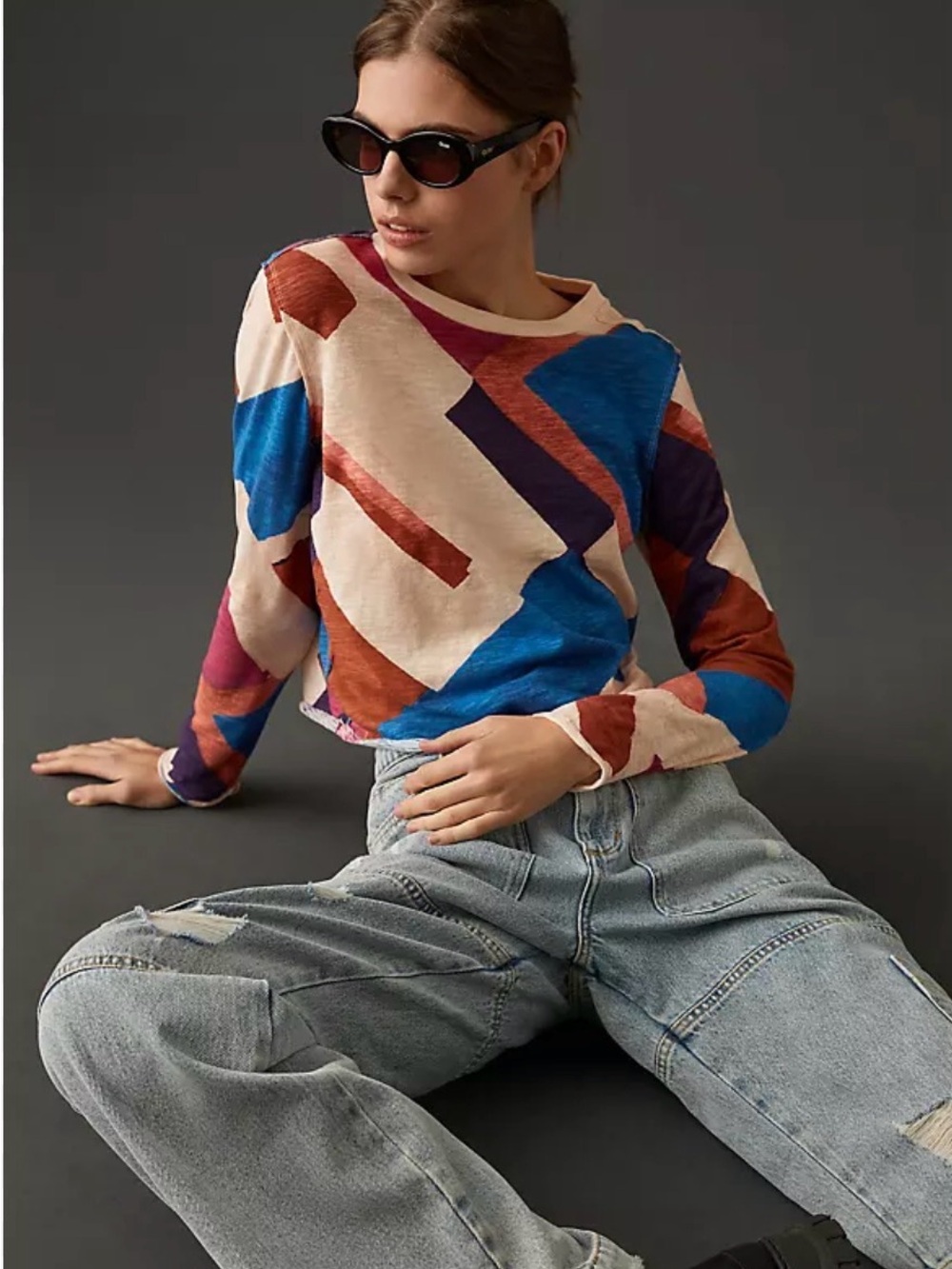 Anthropologie Maeve Abstract Colorful Long Sleeve T Shirt